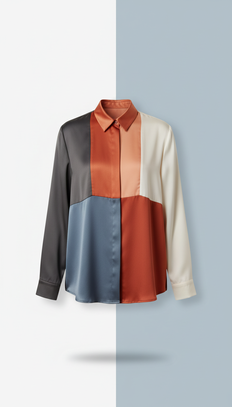 Chemise satin color block graphique