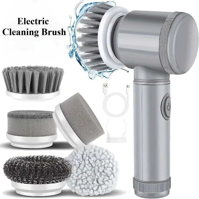 Laveur électrique à rotation, brosse de nettoyage sans fil pour salle de bain Laveur électrique avec 5 têtes de brosse remplaçables, brosse de nettoyage électrique
