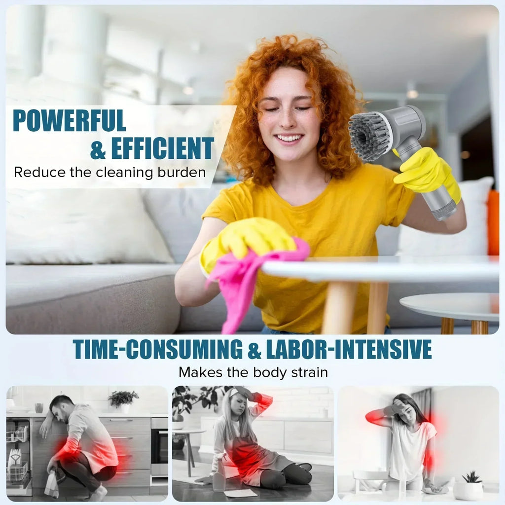 Laveur électrique à rotation, brosse de nettoyage sans fil pour salle de bain Laveur électrique avec 5 têtes de brosse remplaçables, brosse de nettoyage électrique