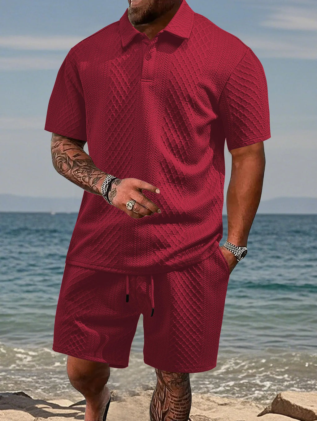 Polo de sport décontracté pour hommes, avec revers, chemise et Short à manches courtes, costume Texture Jacquard, nouvelle collection été 2025
