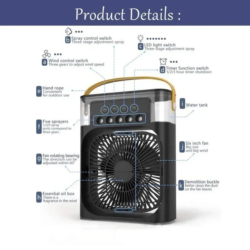 Nouveau ventilateur 3 en 1 climatiseur mini refroidisseur d'air domestique LED veilleuse humidificateur portable ventilateur de réglage de l'air ventilateur de bureau à domicile