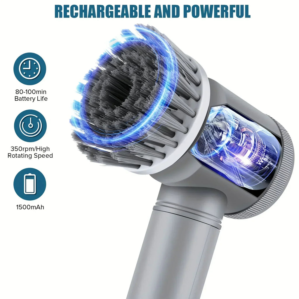 Laveur électrique à rotation, brosse de nettoyage sans fil pour salle de bain Laveur électrique avec 5 têtes de brosse remplaçables, brosse de nettoyage électrique