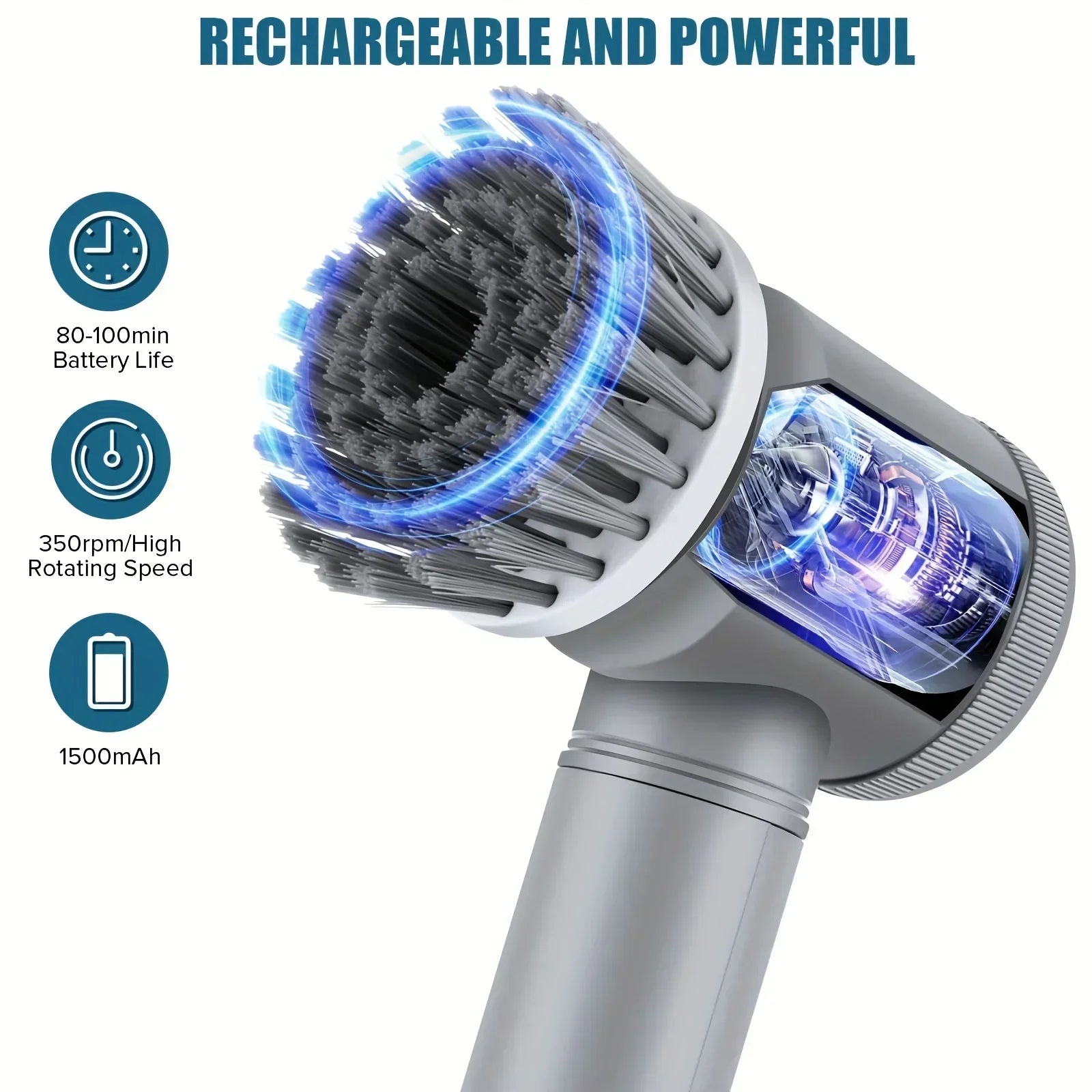 Laveur électrique à rotation, brosse de nettoyage sans fil pour salle de bain Laveur électrique avec 5 têtes de brosse remplaçables, brosse de nettoyage électrique